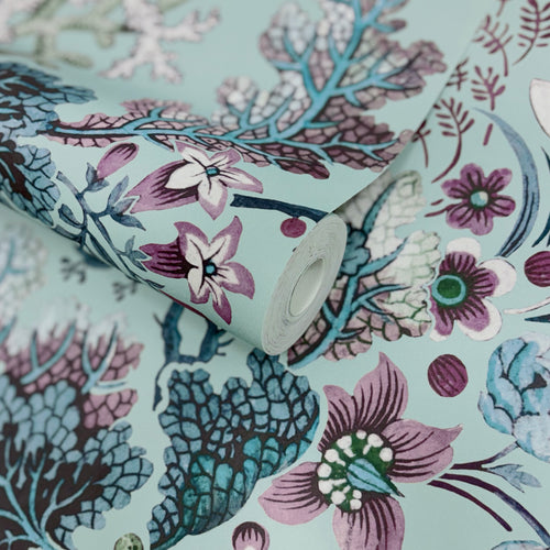 V&A Kilburn's Coral - Mist Green Wallpaper