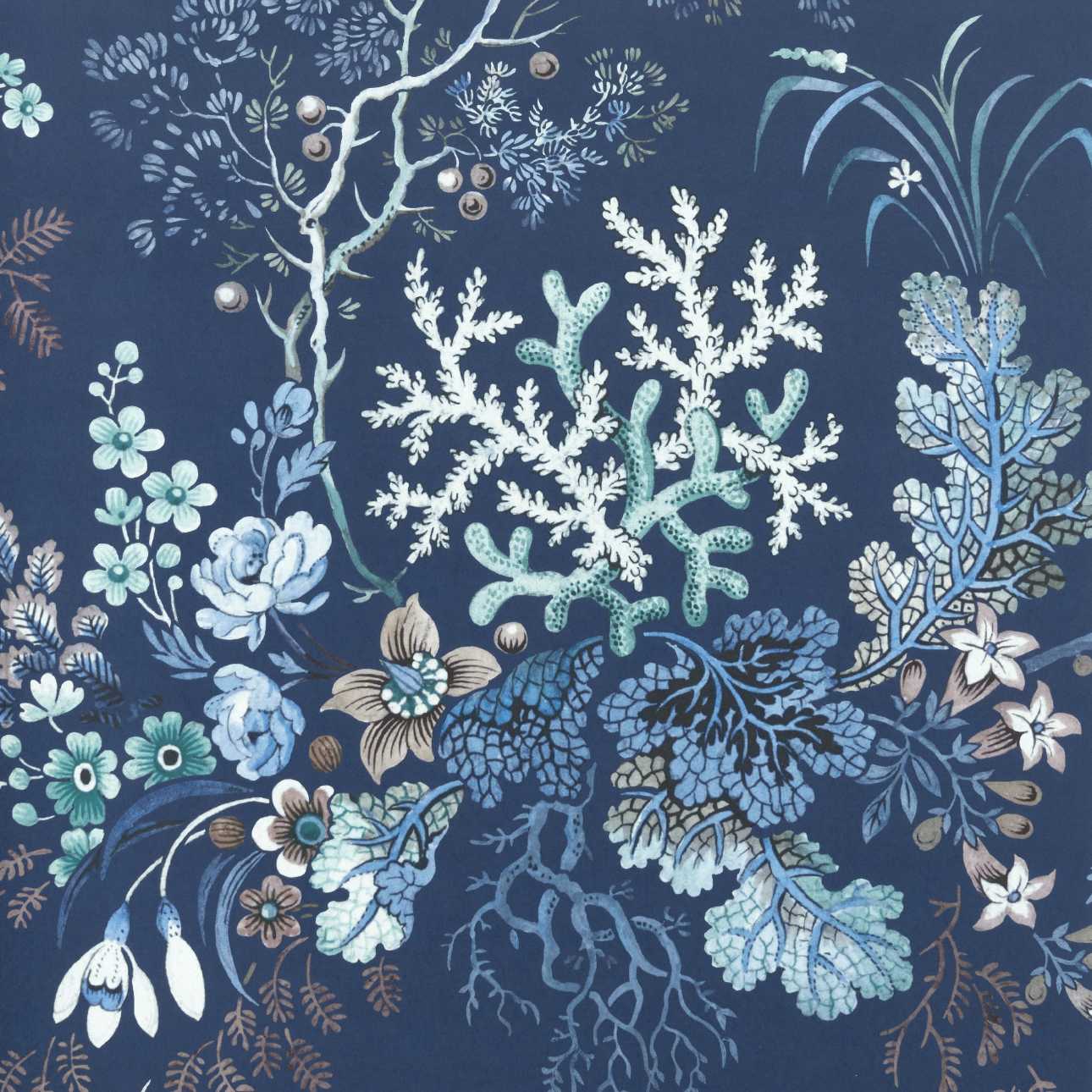V&A Kilburn's Coral - Ocean Blue Wallpaper