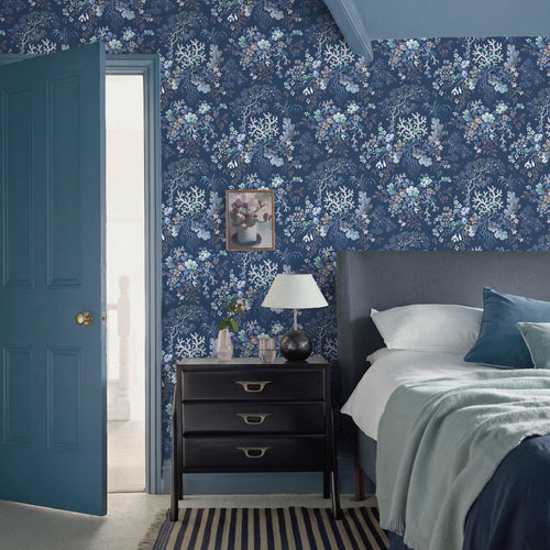V&A Kilburn's Coral - Ocean Blue Wallpaper