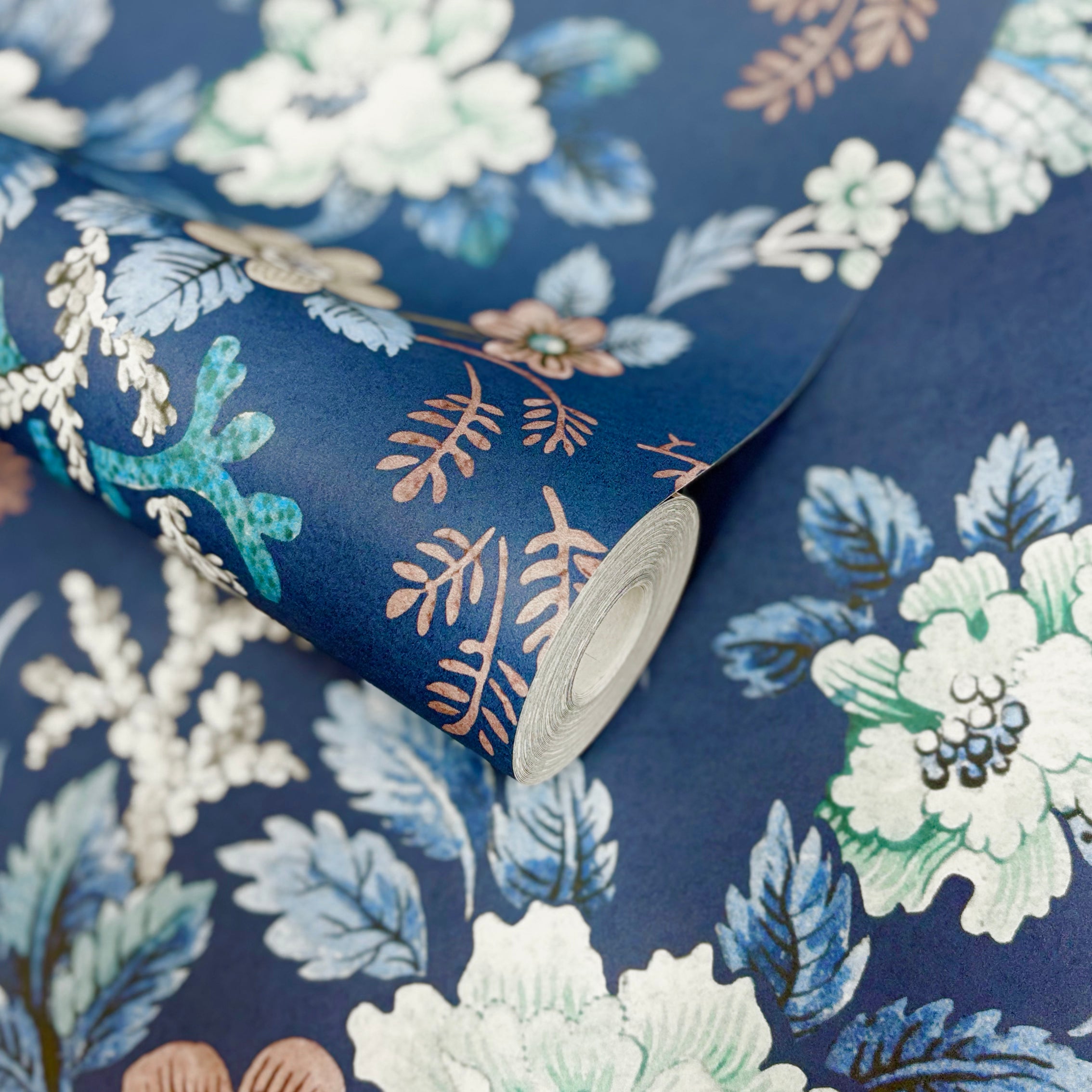 V&A Kilburn's Coral - Ocean Blue Wallpaper