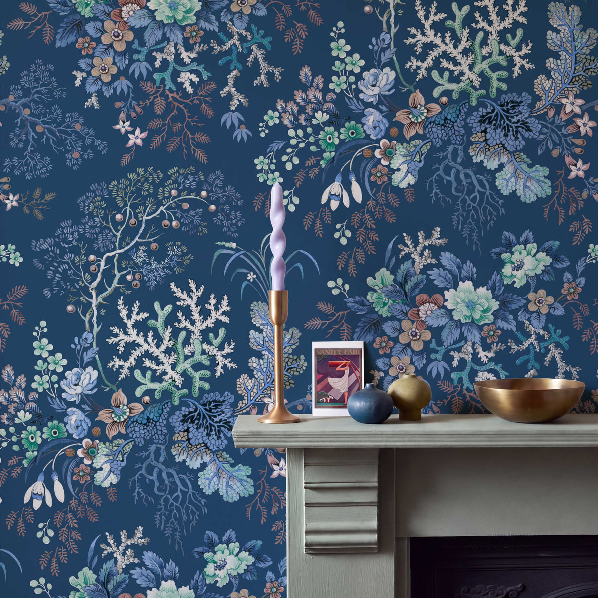 V&A Kilburn's Coral - Ocean Blue Wallpaper