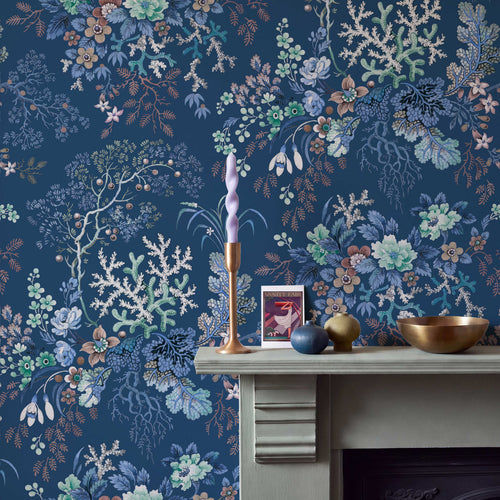 V&A Kilburn's Coral - Ocean Blue Wallpaper
