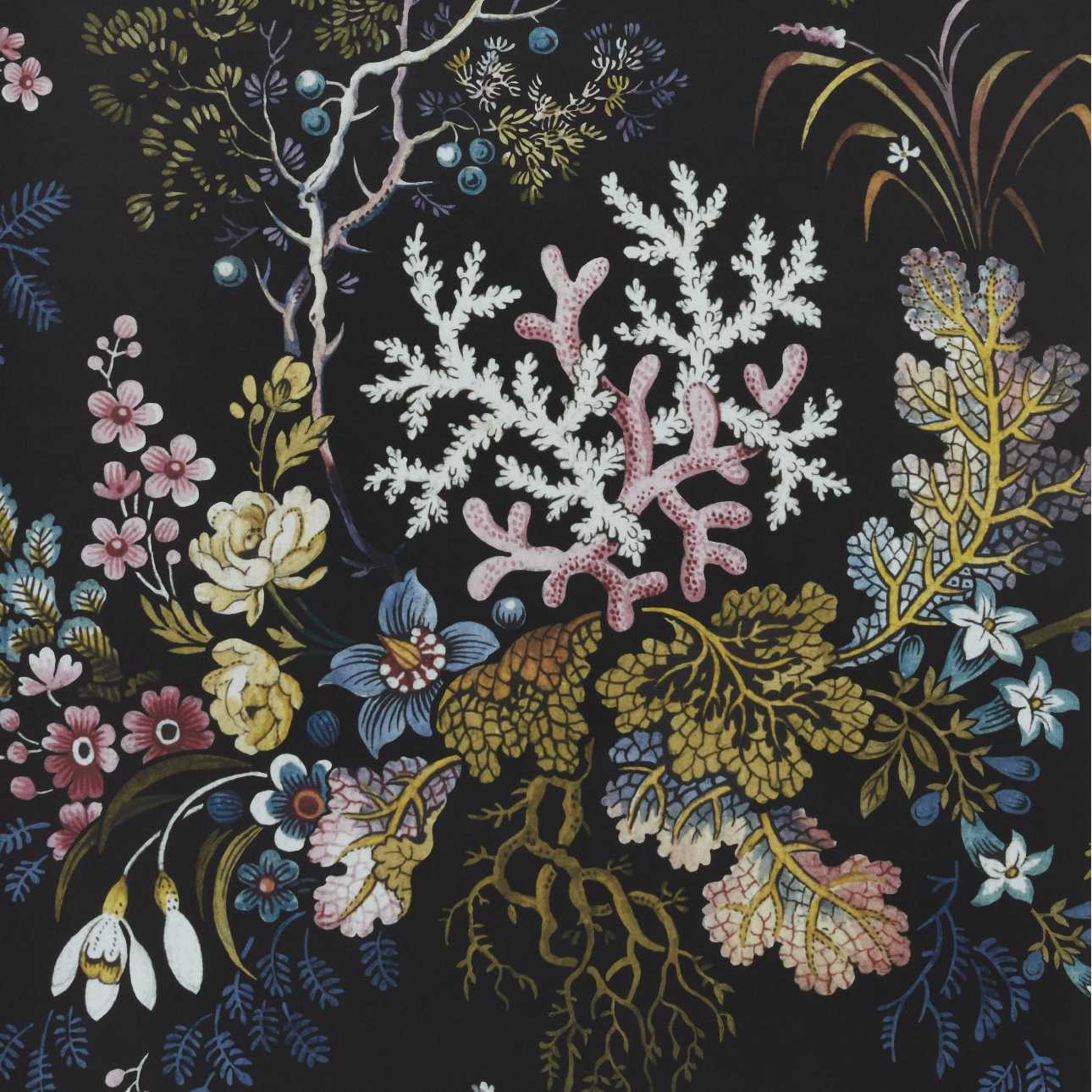 V&A Kilburn's Coral - Midnight Black Wallpaper