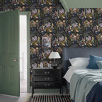 V&A Kilburn's Coral - Midnight Black Wallpaper