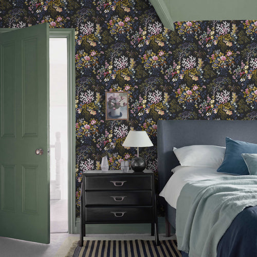 V&A Kilburn's Coral - Midnight Black Wallpaper