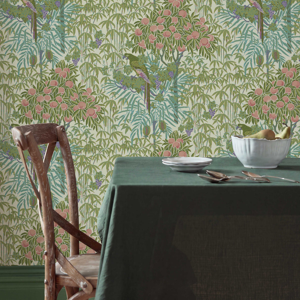 V&A Macaw - Olive Green Wallpaper