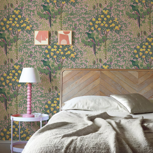 V&A Macaw - Blush Pink Wallpaper