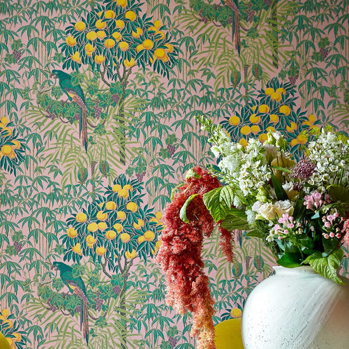 V&A Macaw - Blush Pink Wallpaper