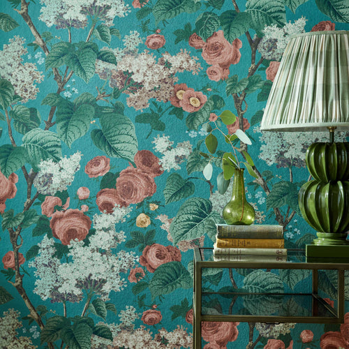 V&A Floribunda - Teal Wallpaper