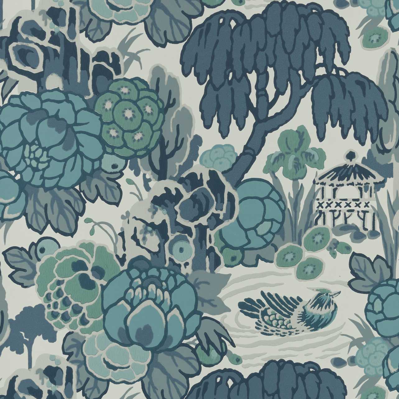 V&A Mandarin Garden - Mist Blue Wallpaper