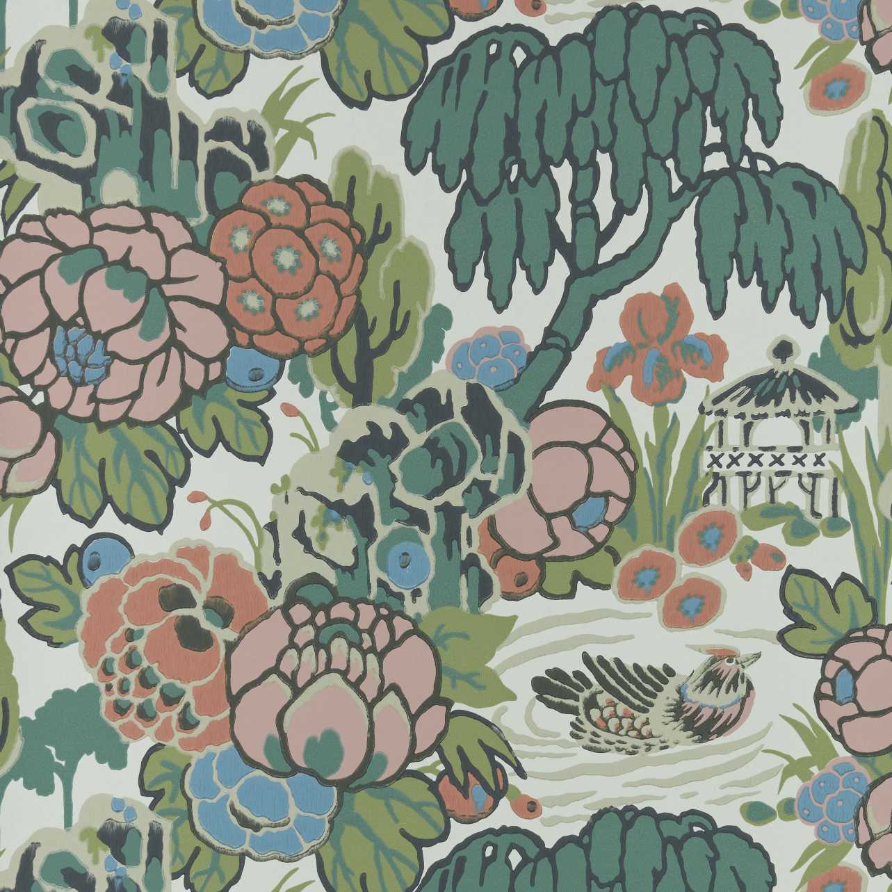 V&A Mandarin Garden - Coral Wallpaper