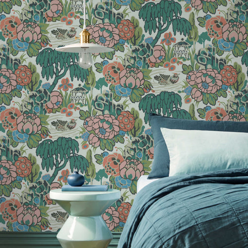 V&A Mandarin Garden - Coral Wallpaper