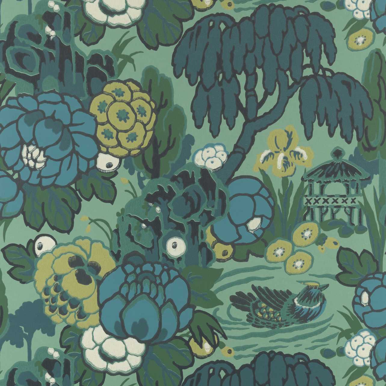V&A Mandarin Garden - Jade Green Wallpaper