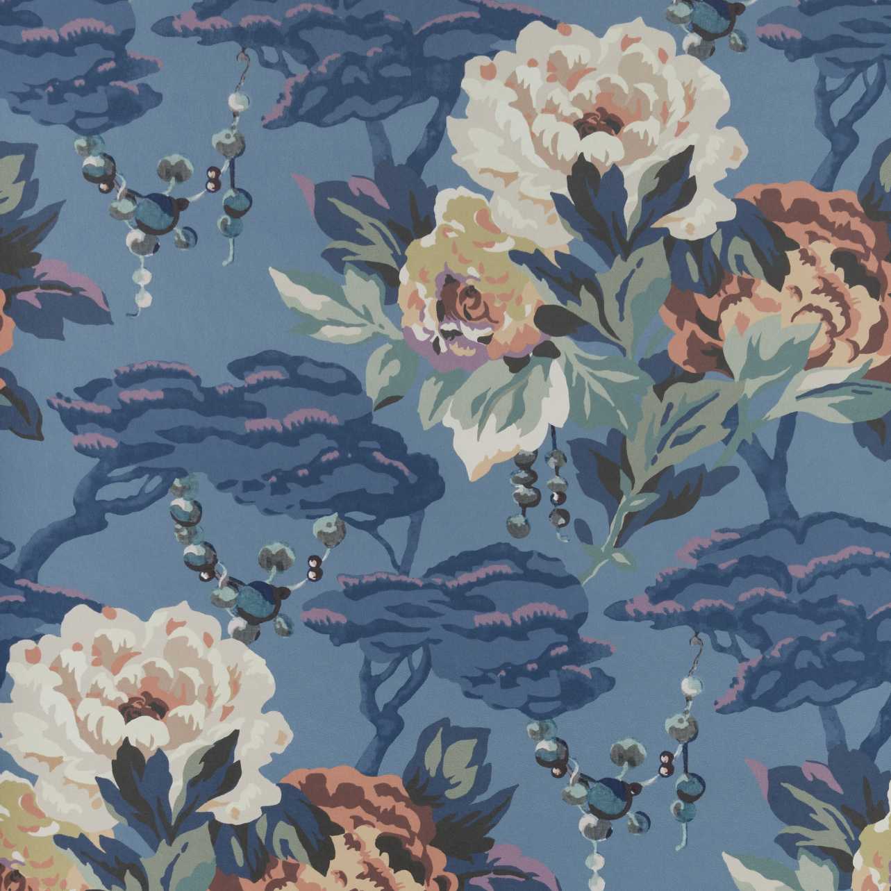 V&A Paeonia - Indigo Purple Wallpaper