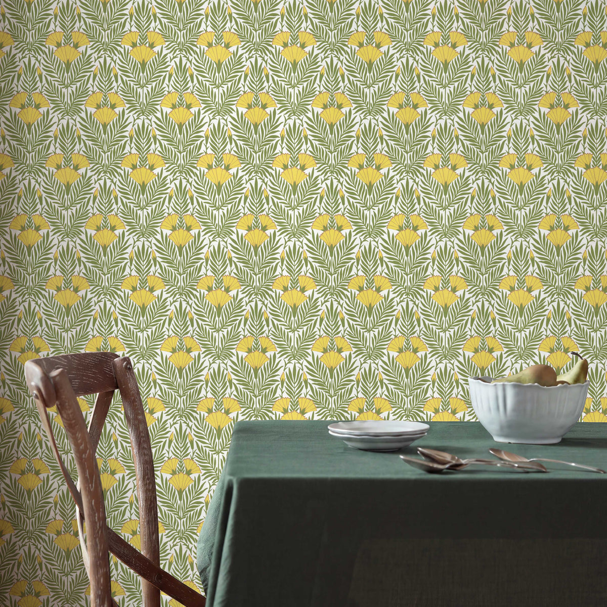 V&A Floral Fanfare - Vivid Yellow Wallpaper