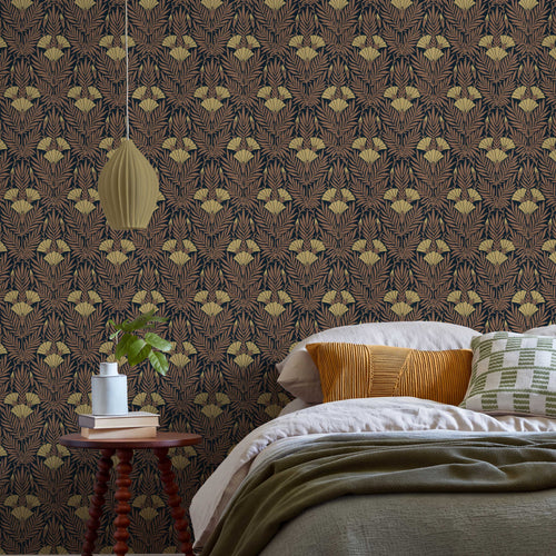 V&A Floral Fanfare - Burnt Orange Wallpaper