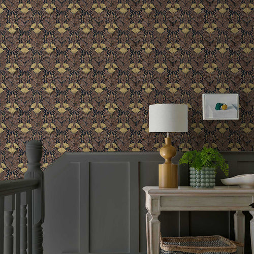 V&A Floral Fanfare - Burnt Orange Wallpaper