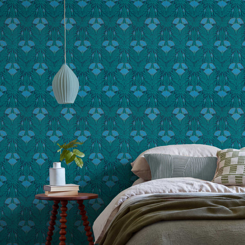 V&A Floral Fanfare - Cornflower Blue Wallpaper