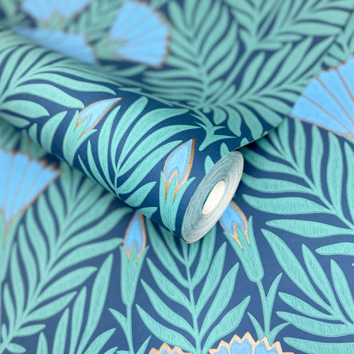 V&A Floral Fanfare - Cornflower Blue Wallpaper