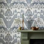 V&A Peacock Topiary - Monochrome Wallpaper