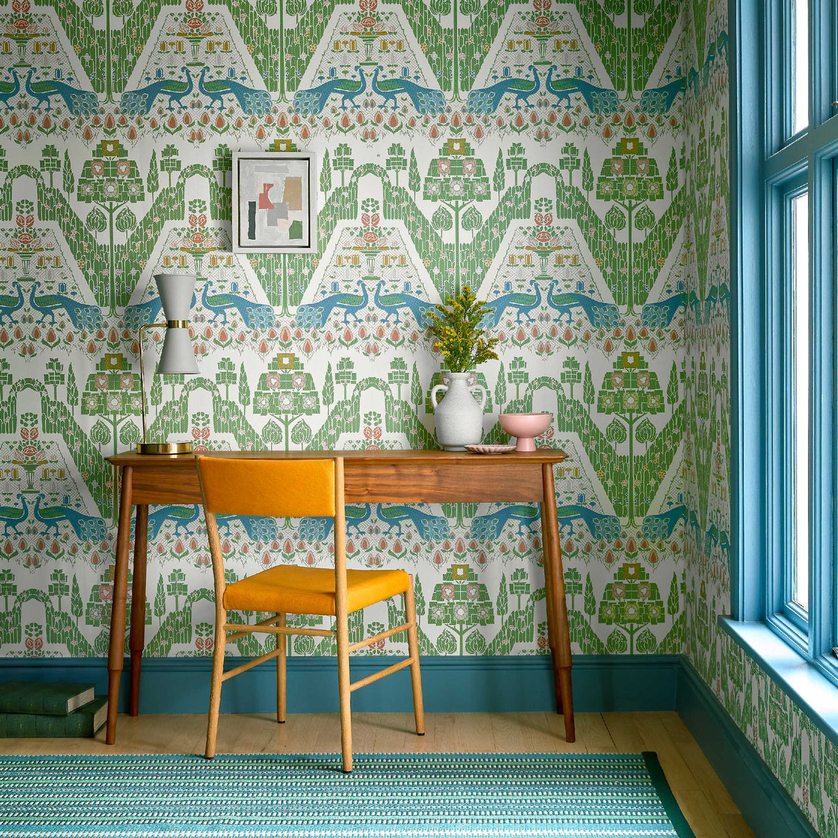 Peacock Topiary - Fern Green | V&A Wallpaper | 1838 Wallcoverings