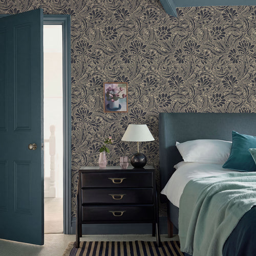 V&A Eden - Midnight Black and Gold Wallpaper