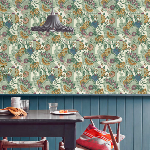V&A Pineapple Garden - Sage Green Wallpaper