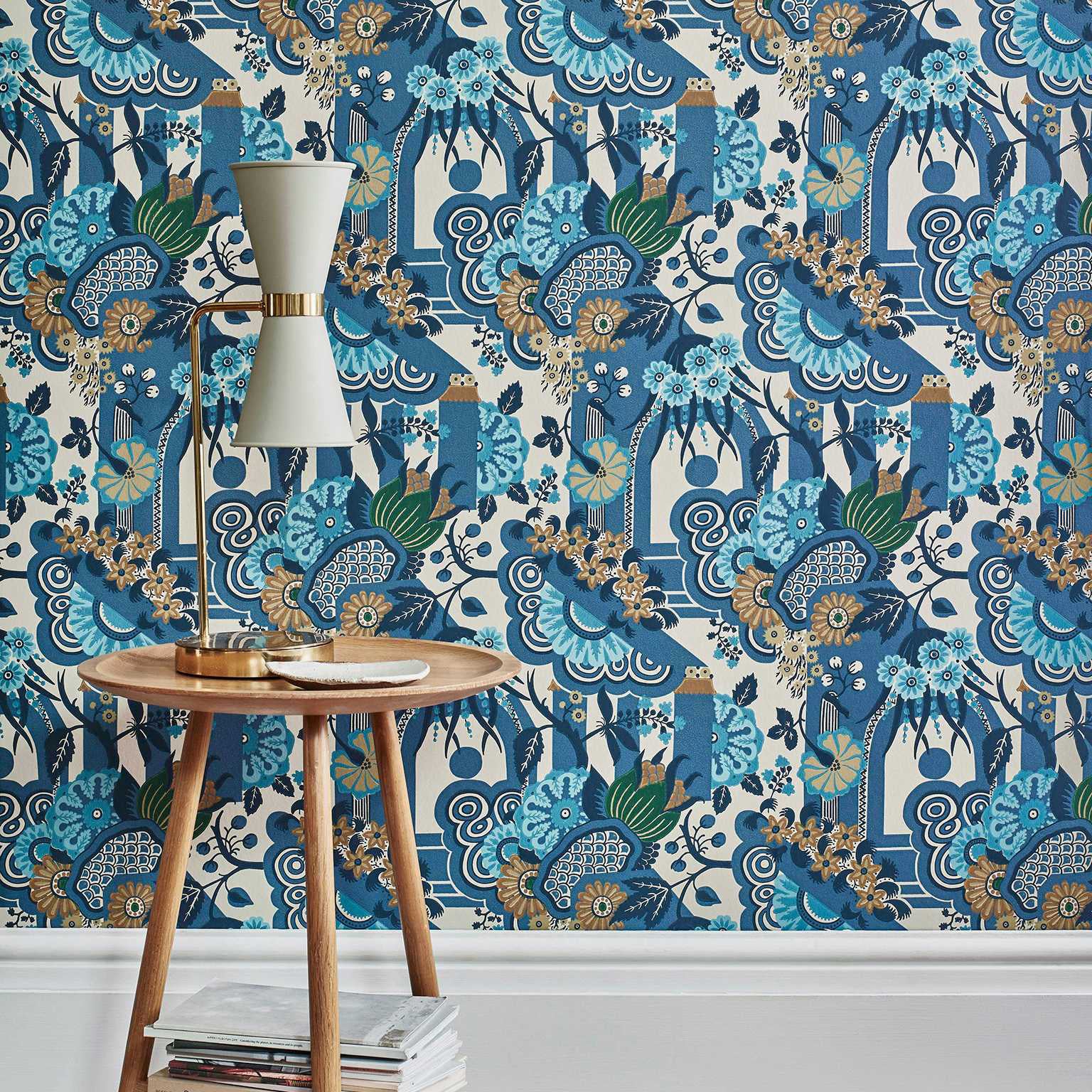 V&A Pineapple Garden - Colbalt Blue Wallpaper