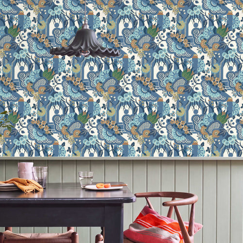 V&A Pineapple Garden - Colbalt Blue Wallpaper
