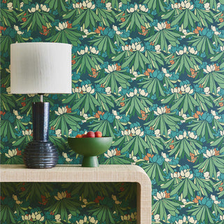V&A Rhododendron - Forest Green Wallpaper