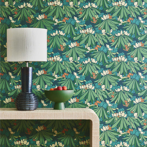 V&A Rhododendron - Forest Green Wallpaper