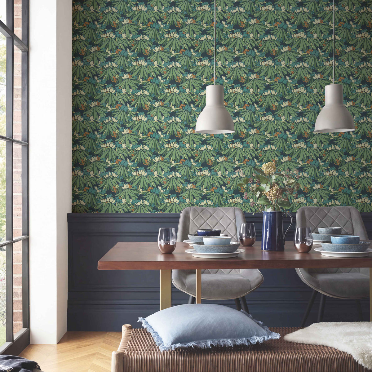 V&A Rhododendron - Forest Green Wallpaper