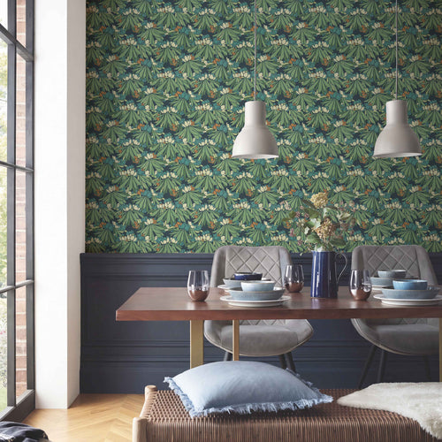 V&A Rhododendron - Forest Green Wallpaper