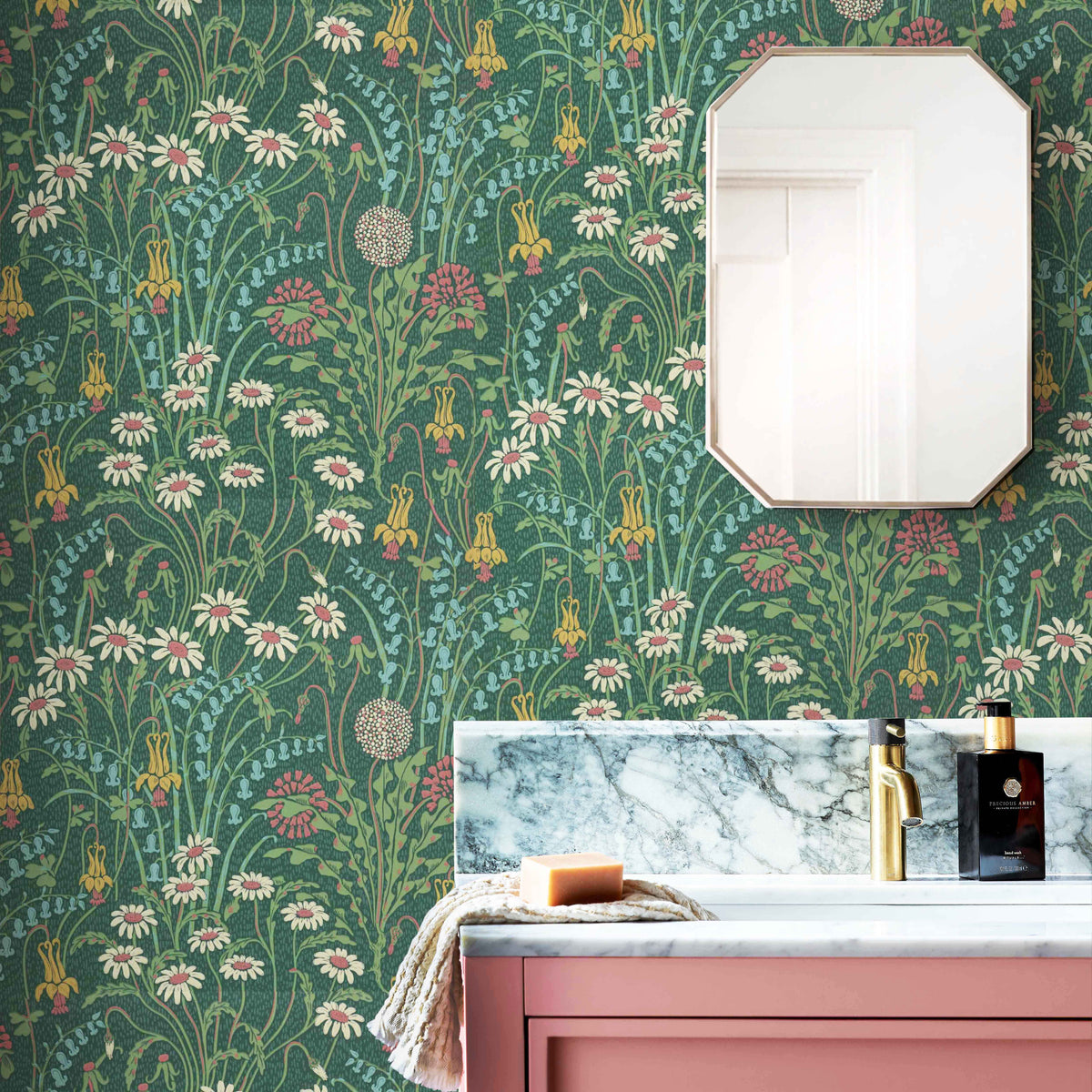 V&A Flower Meadow - Forest Green Wallpaper