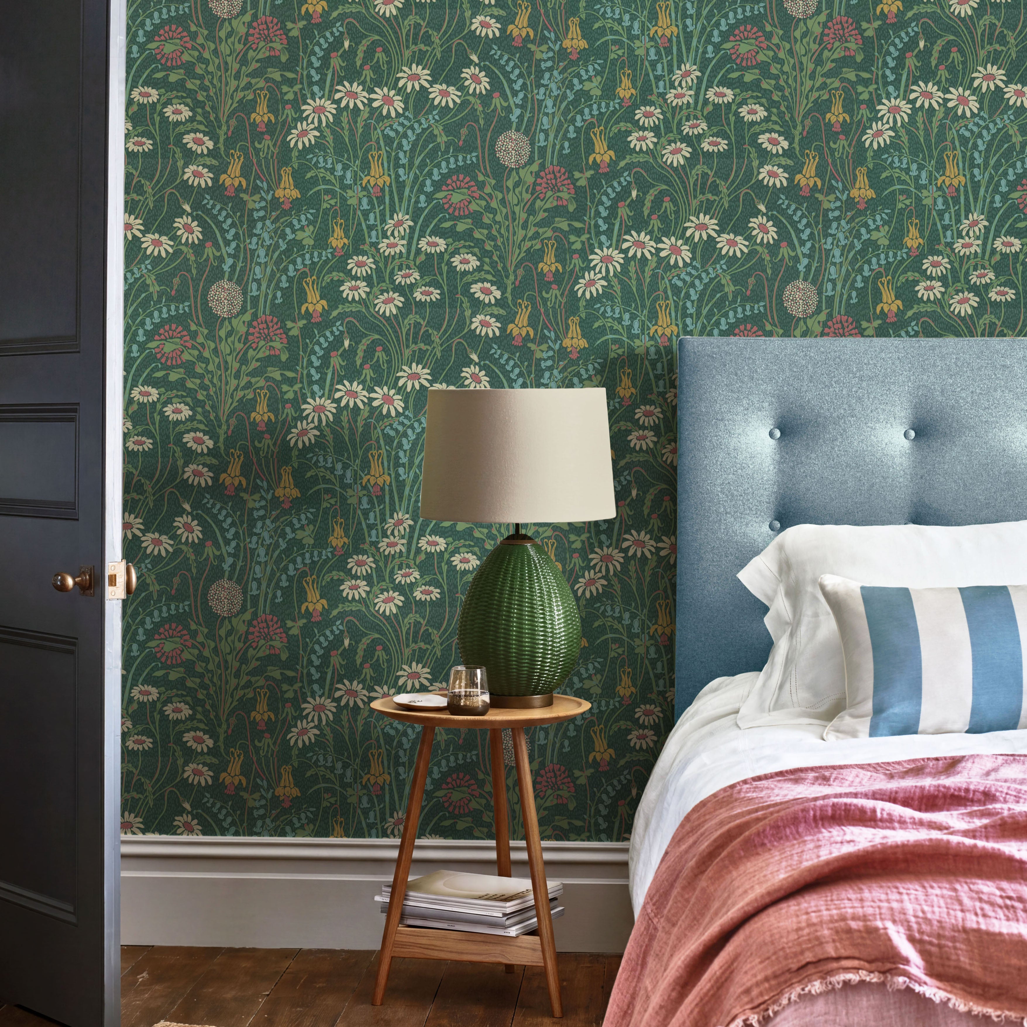 V&A Flower Meadow - Forest Green Wallpaper