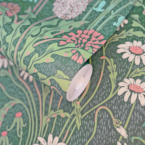 V&A Flower Meadow - Forest Green Wallpaper