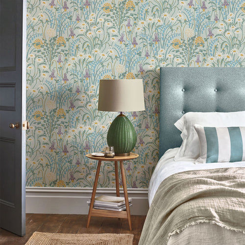 V&A Flower Meadow - Celeste Turquoise Wallpaper