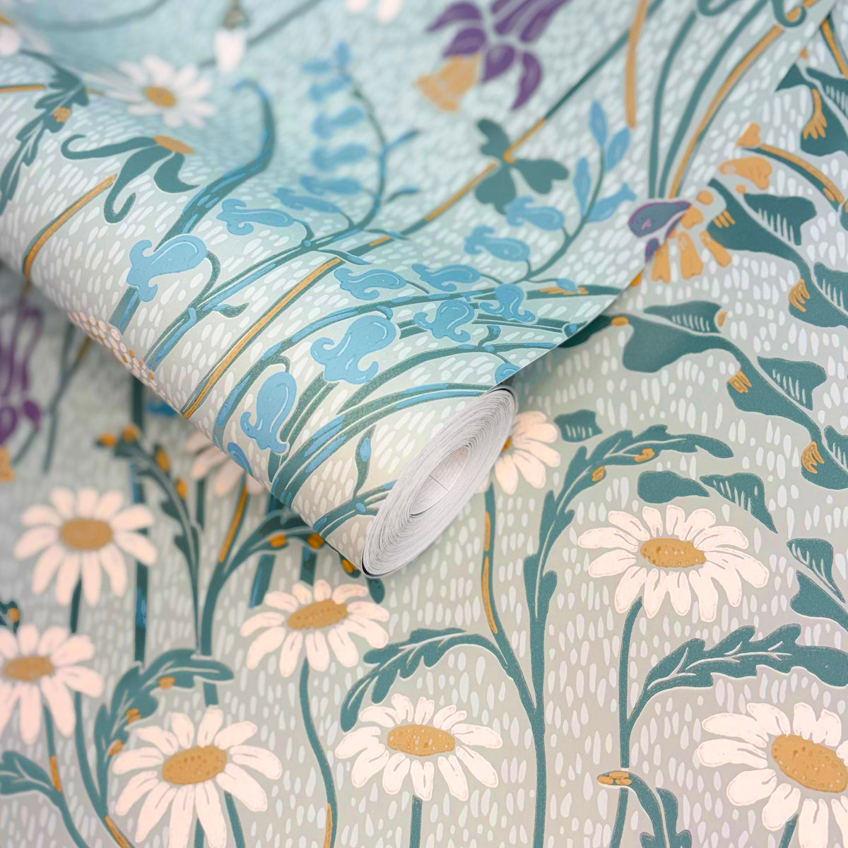 V&A Flower Meadow - Celeste Turquoise Wallpaper