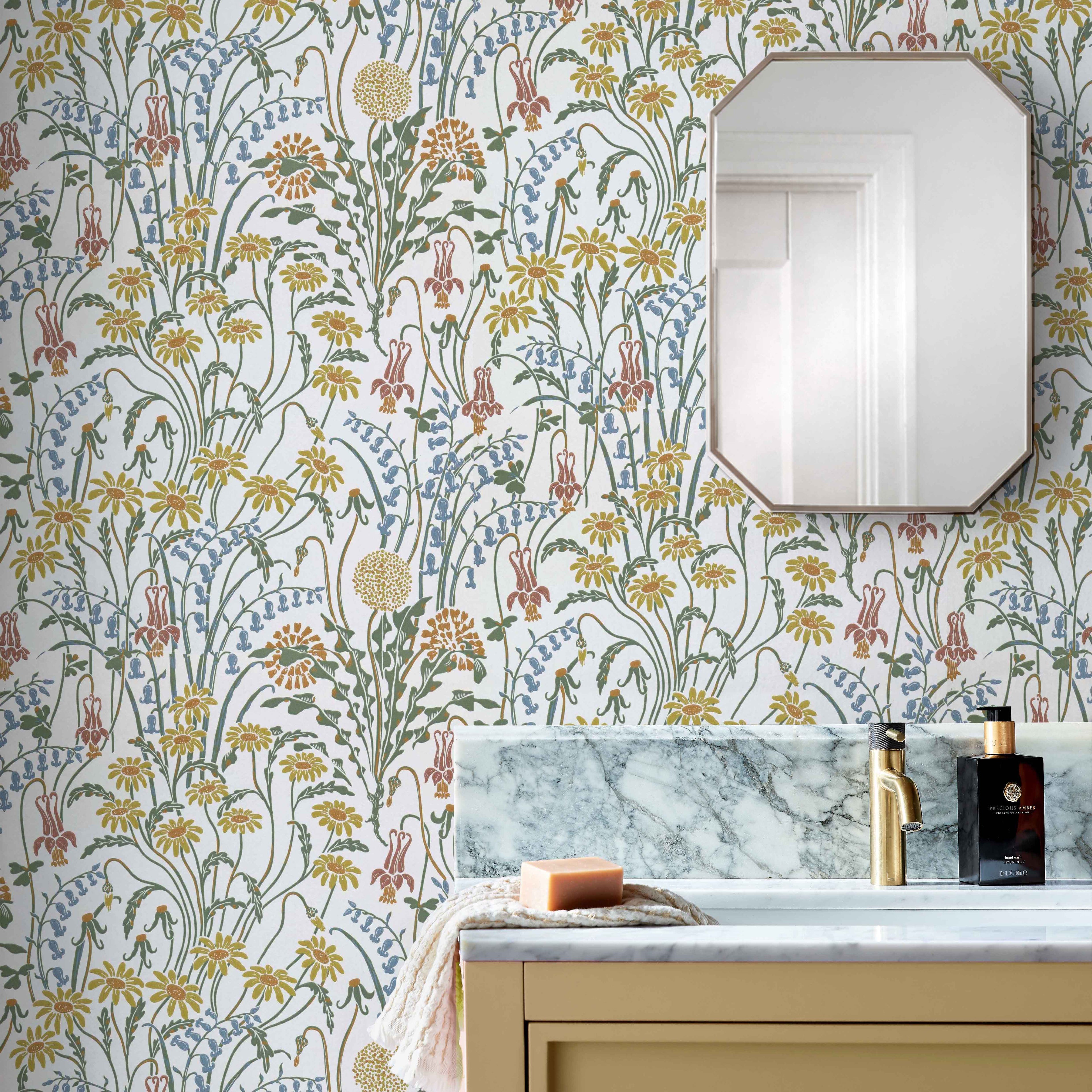 V&A Flower Meadow - Spring White Wallpaper