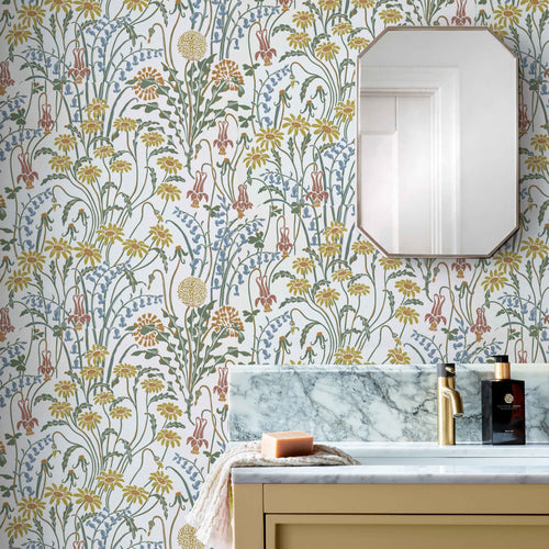 V&A Flower Meadow - Spring White Wallpaper