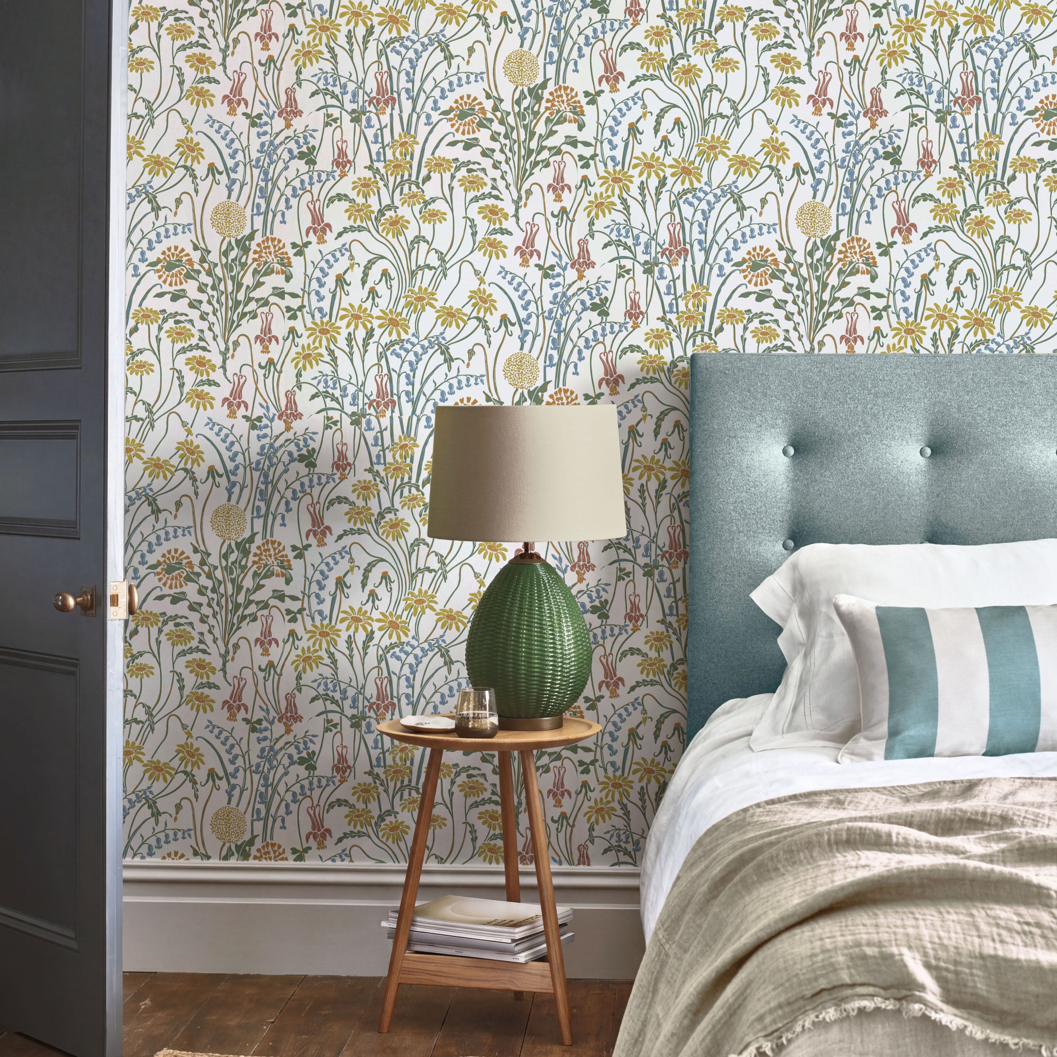 V&A Flower Meadow - Spring White Wallpaper