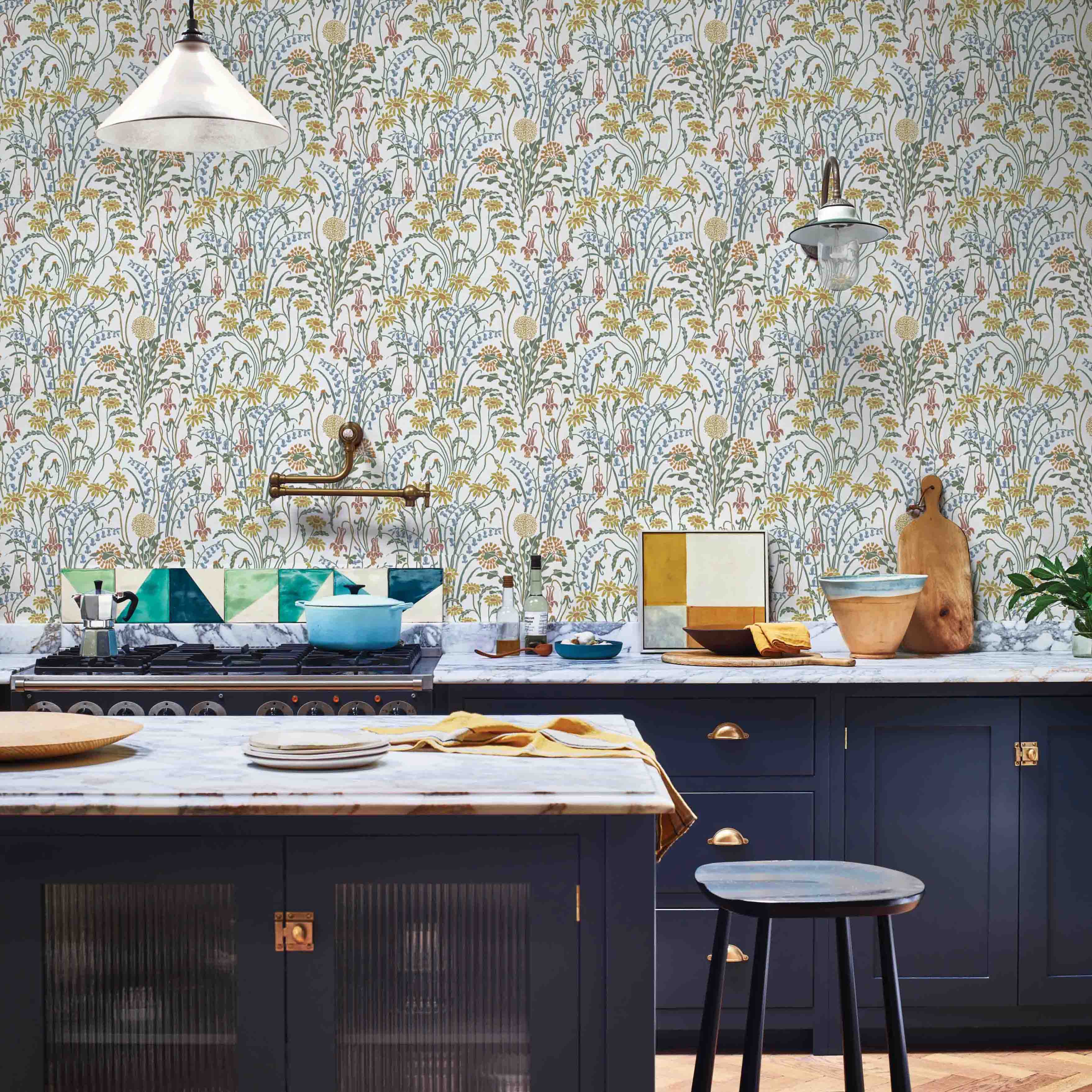 V&A Flower Meadow - Spring White Wallpaper