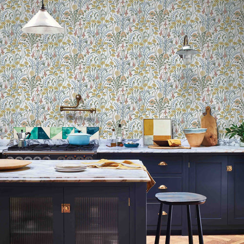 V&A Flower Meadow - Spring White Wallpaper