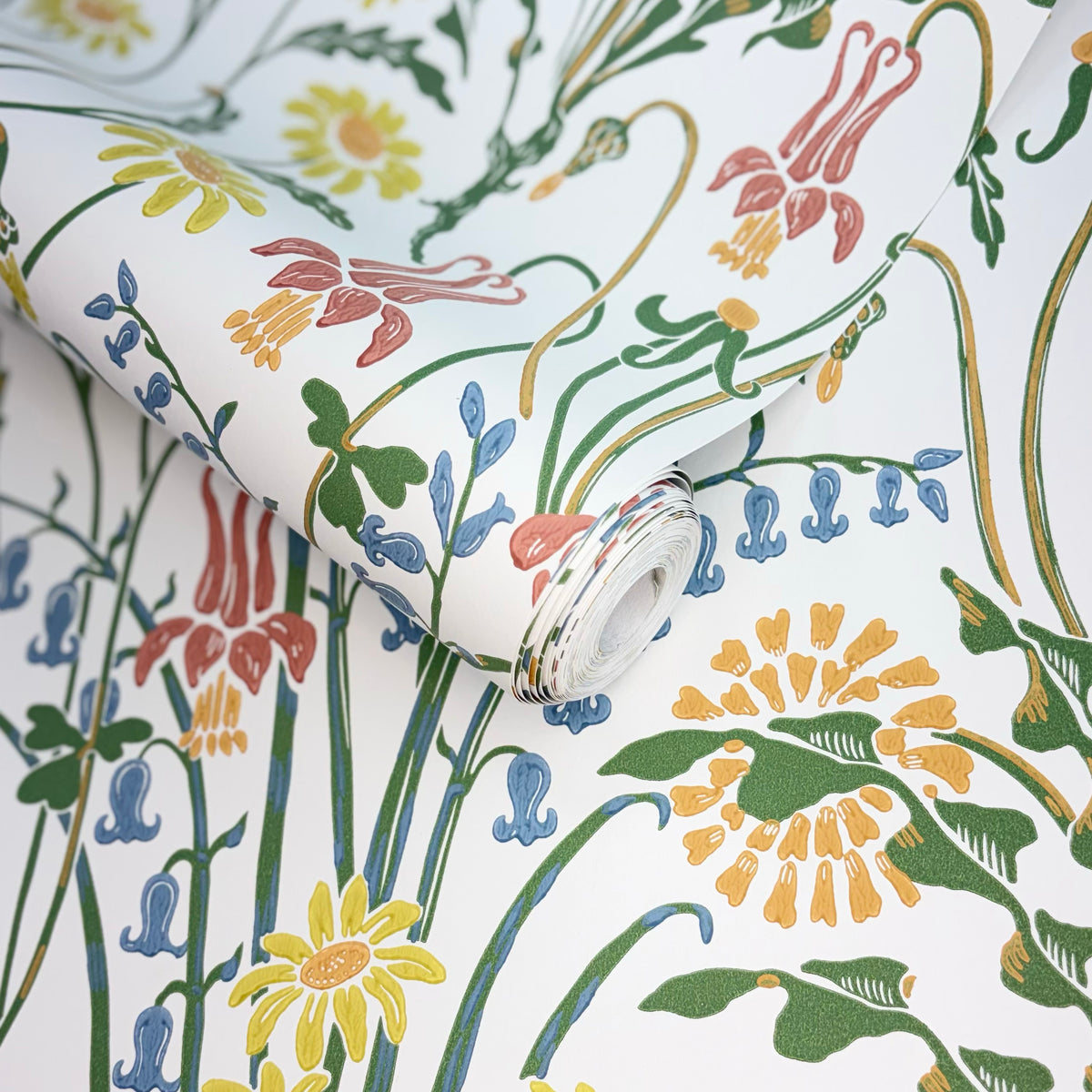 V&A Flower Meadow - Spring White Wallpaper
