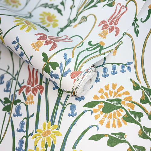 V&A Flower Meadow - Spring White Wallpaper