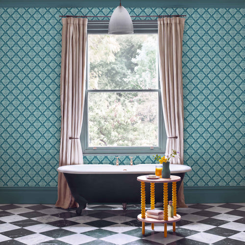 V&A Calico Shell - Aqua Wallpaper