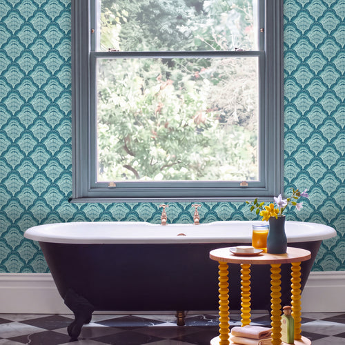 V&A Calico Shell - Aqua Wallpaper