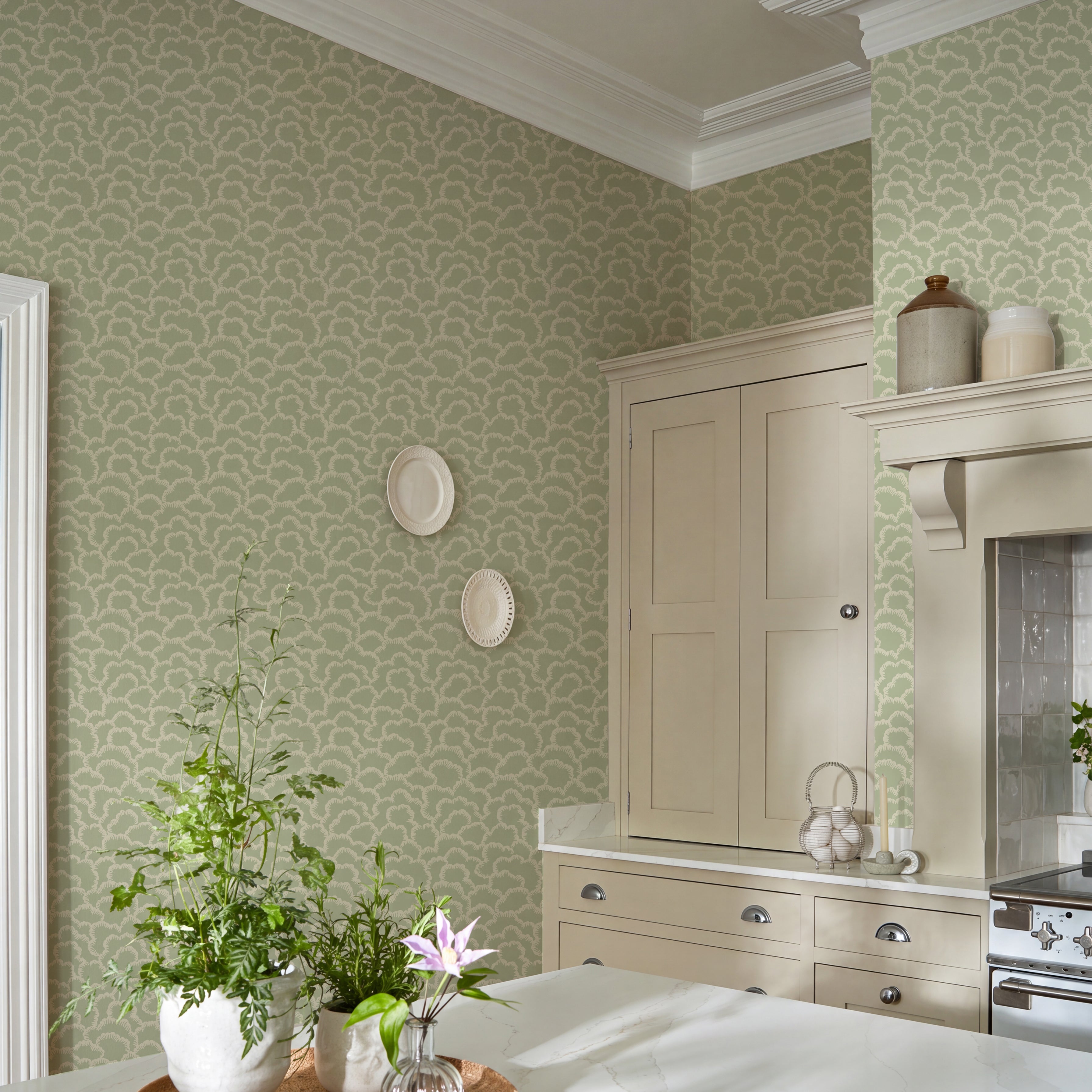 V&A Stratus - Sage Green Wallpaper