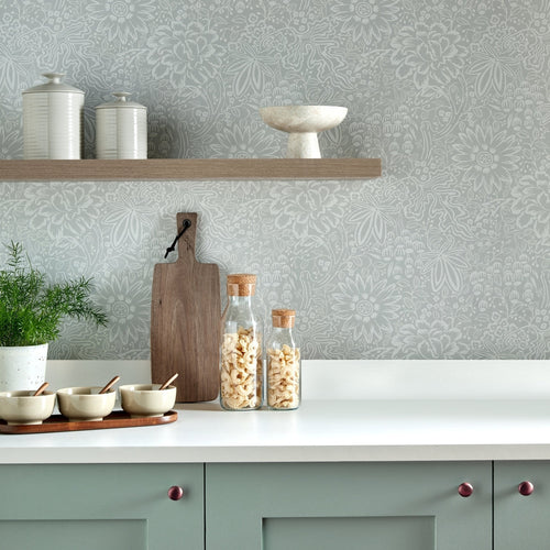 V&A Peony Garden - Pewter Grey Wallpaper