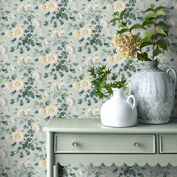 V&A Charlotte - Teal Wallpaper